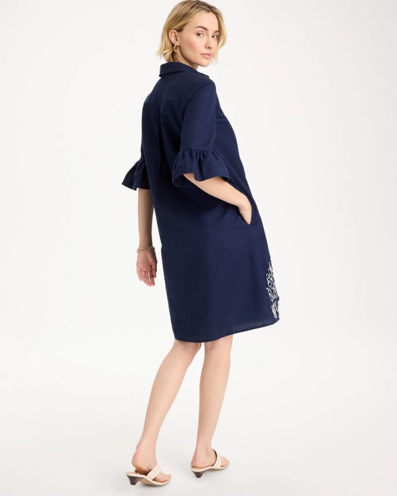 Chicos 3D Applique Dress - PASSPORT BLUE