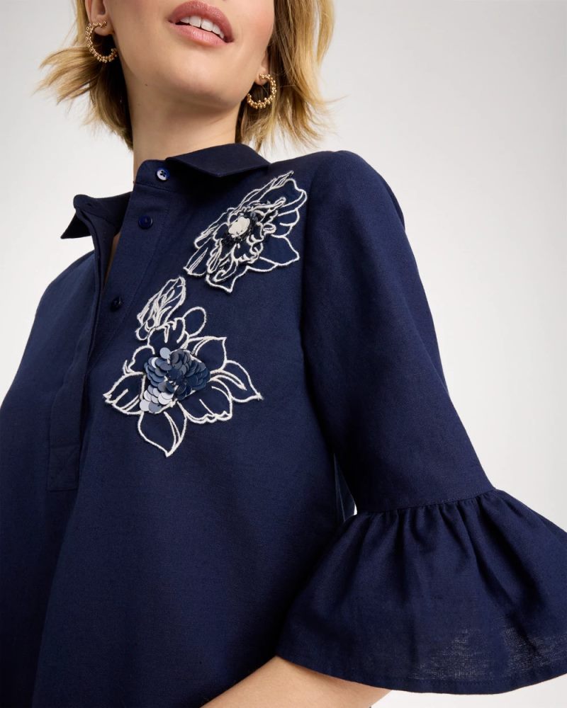 Chicos 3D Applique Dress - PASSPORT BLUE