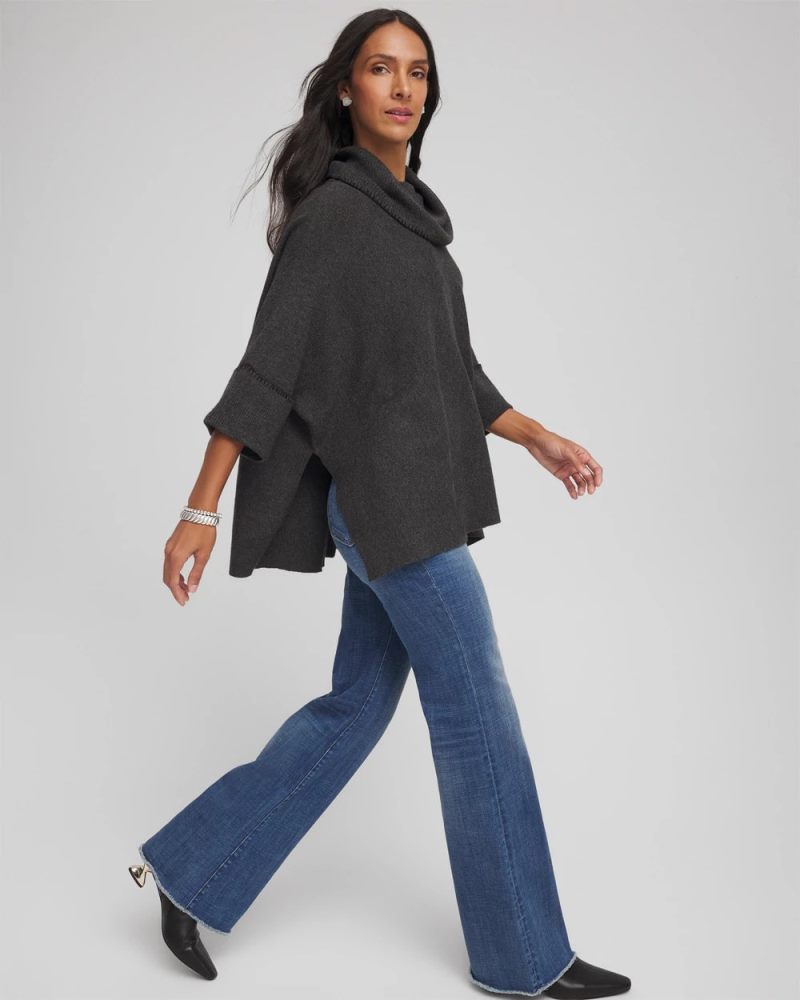 Chicos Cowlneck Poncho - GRAPHITE HEATHER GRAY