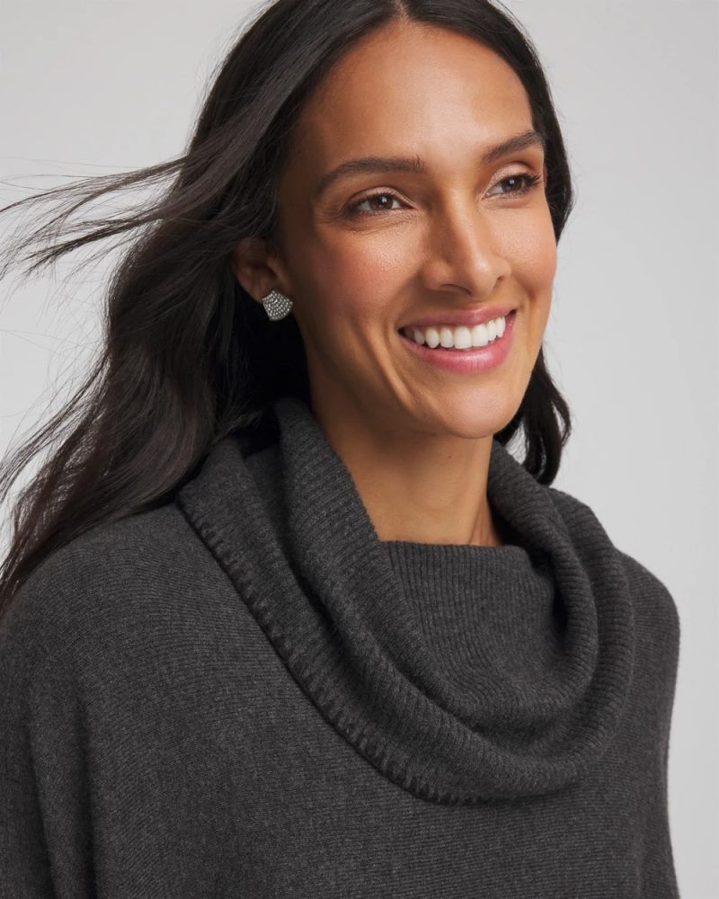 Chicos Cowlneck Poncho - GRAPHITE HEATHER GRAY
