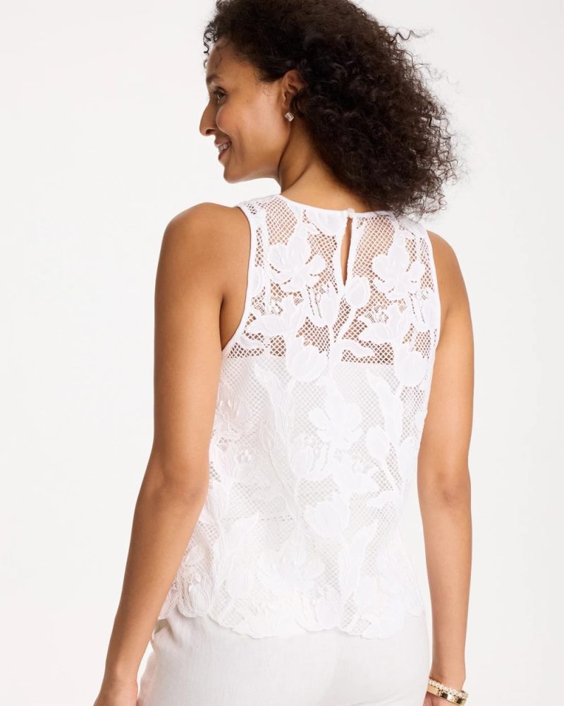Chicos Petal Lace Applique Tank - ALABASTER