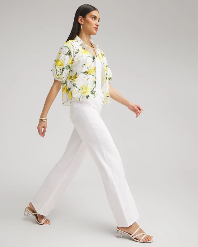 Chicos High Rise Wide Leg Jeans - ALABASTER