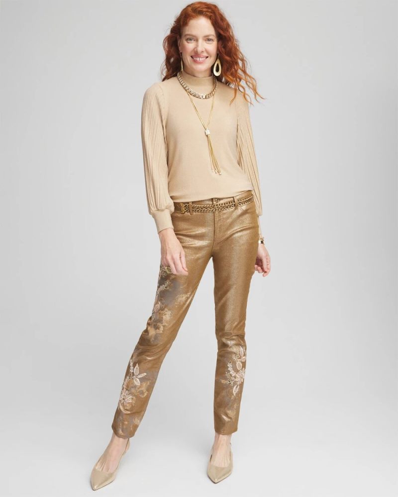 Chicos Shimmer Mock-Neck Top - CHAMPAGNE