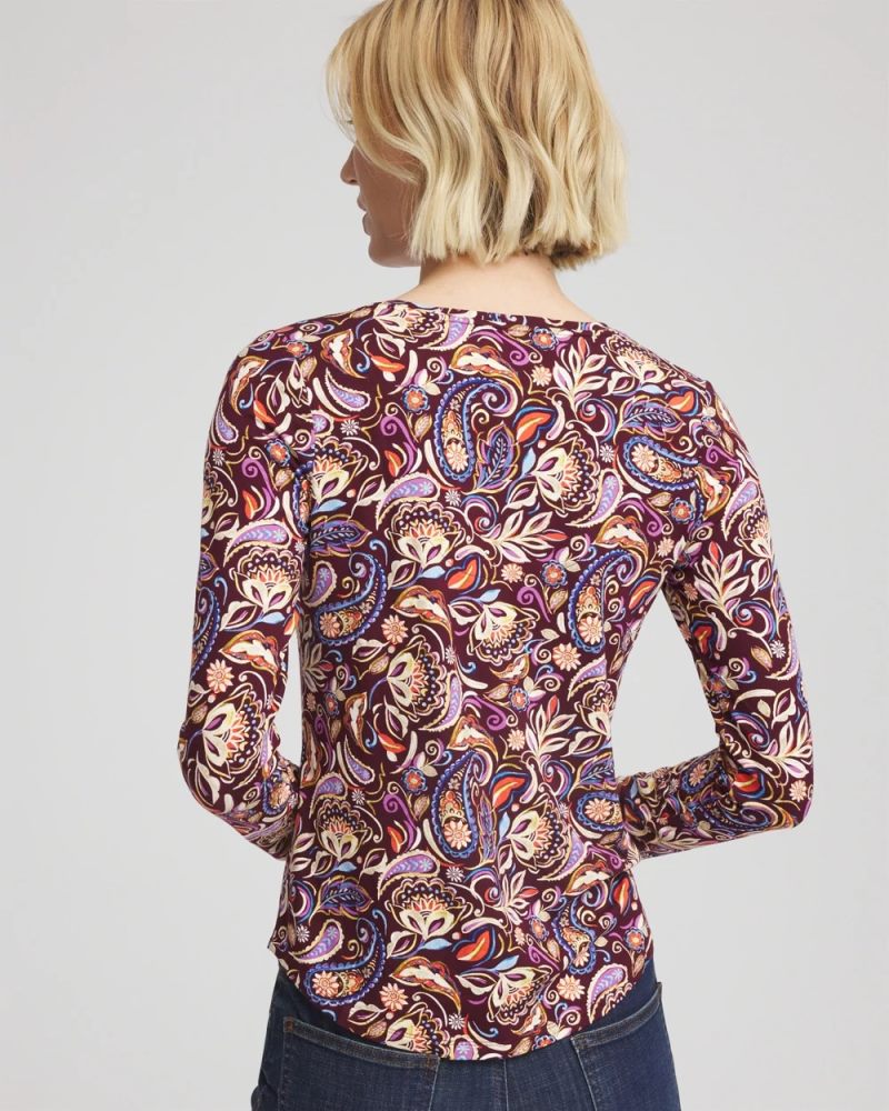 Chicos Paisley Touch of Cool™ V-Neck Layering Tee - DEEP CHIANTI