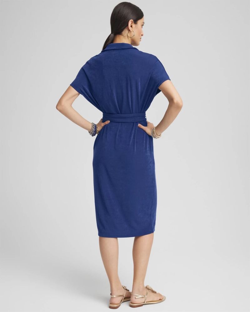 Chicos Travelers™ Belted V-Neck Collared Dress