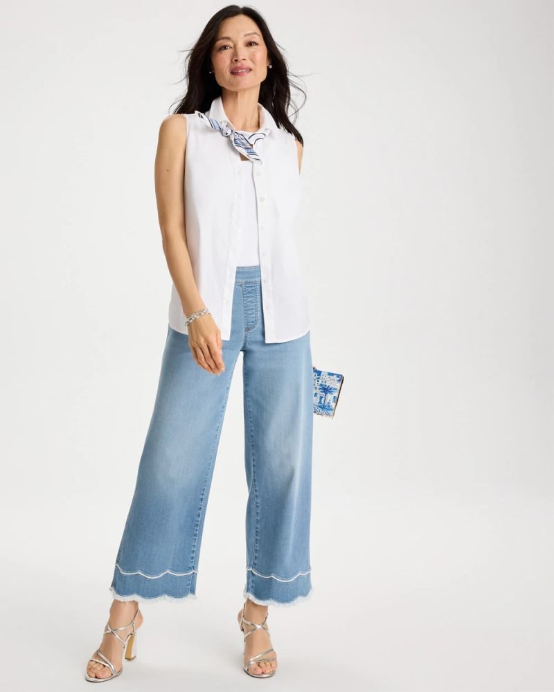 Chicos Scallop Pull-On Wide-Leg Crop Jeans - BLUE JAY INDIGO