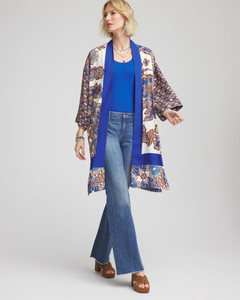 Chicos Crepe Long Printed Kimono - ENGLISH CREAM