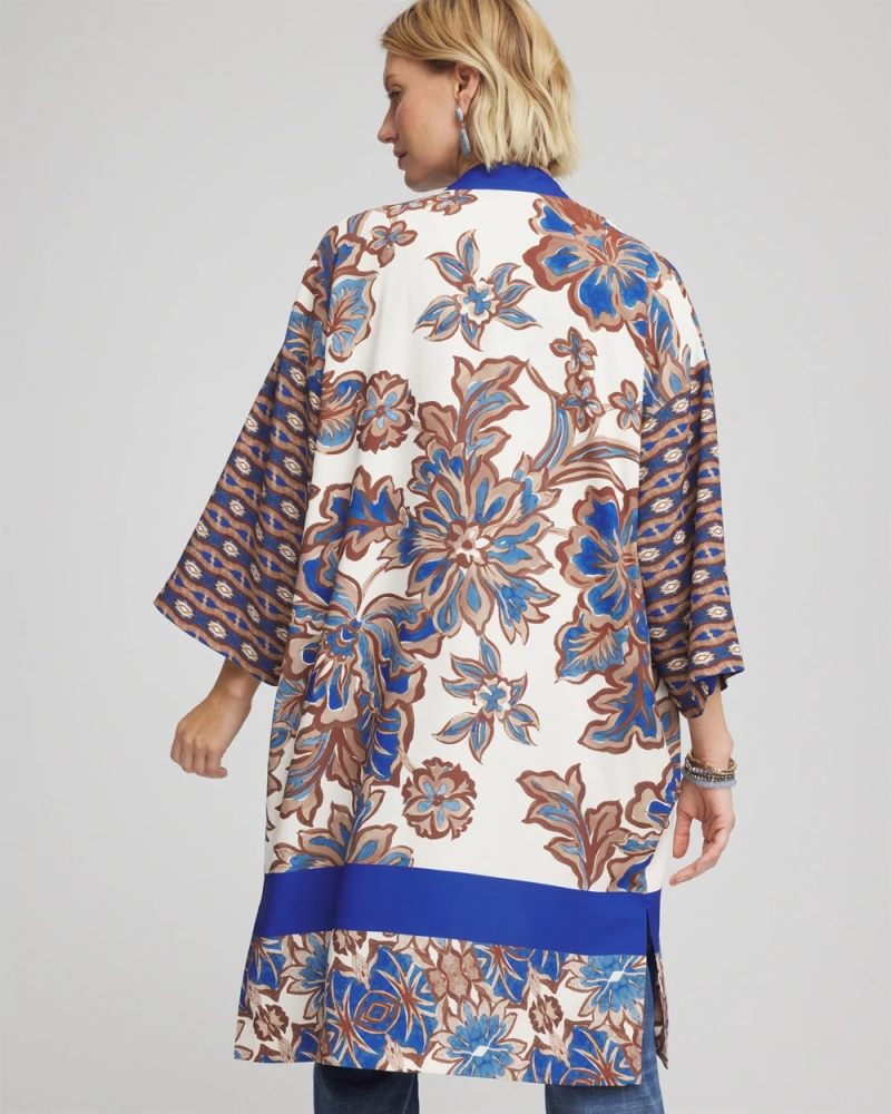 Chicos Crepe Long Printed Kimono - ENGLISH CREAM
