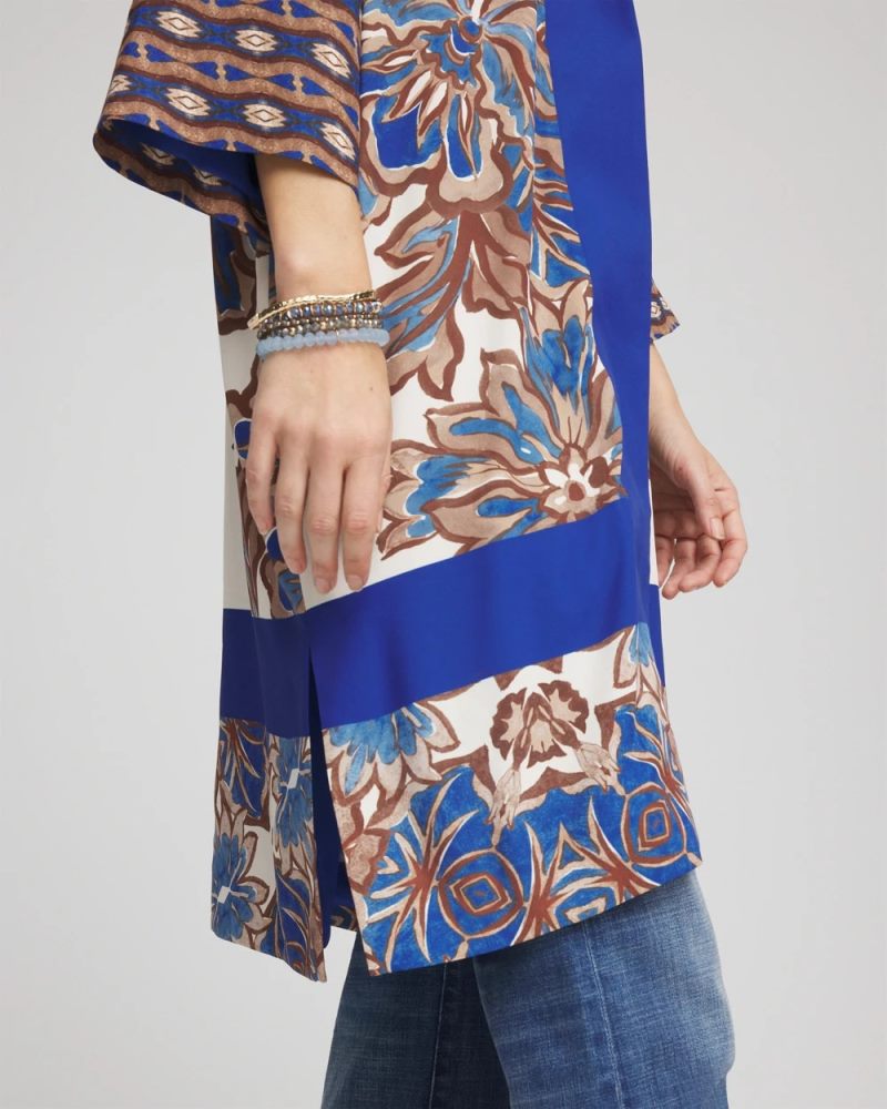 Chicos Crepe Long Printed Kimono - ENGLISH CREAM
