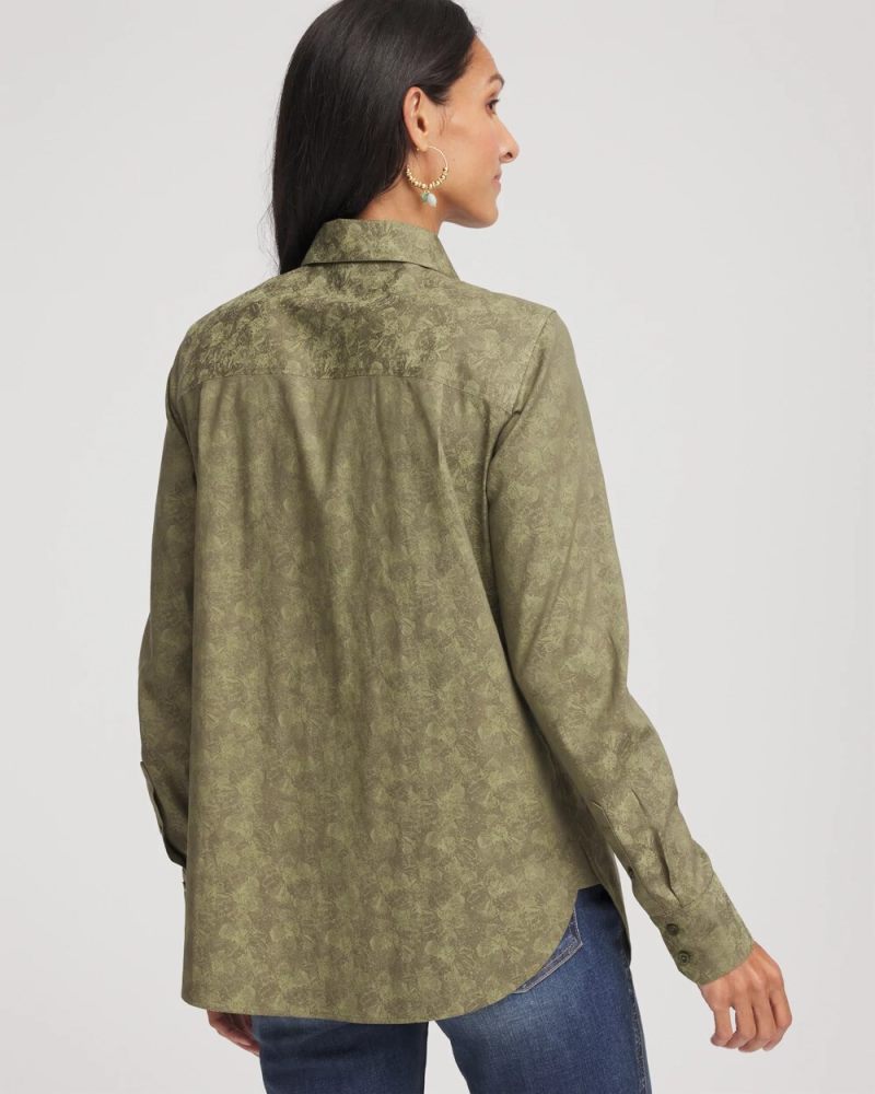 Chicos No Iron Jacquard Shirt - SAGE MEADOW
