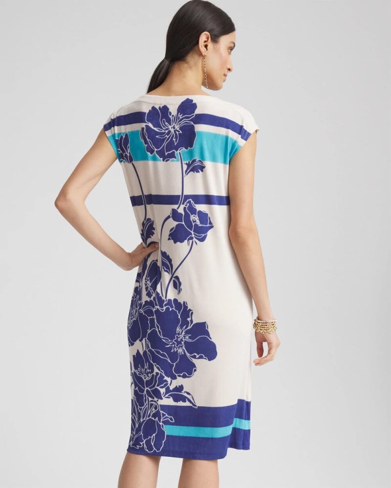 Chicos Travelers™ Wildflower Cap-Sleeved Column Dress - BLUE CASA