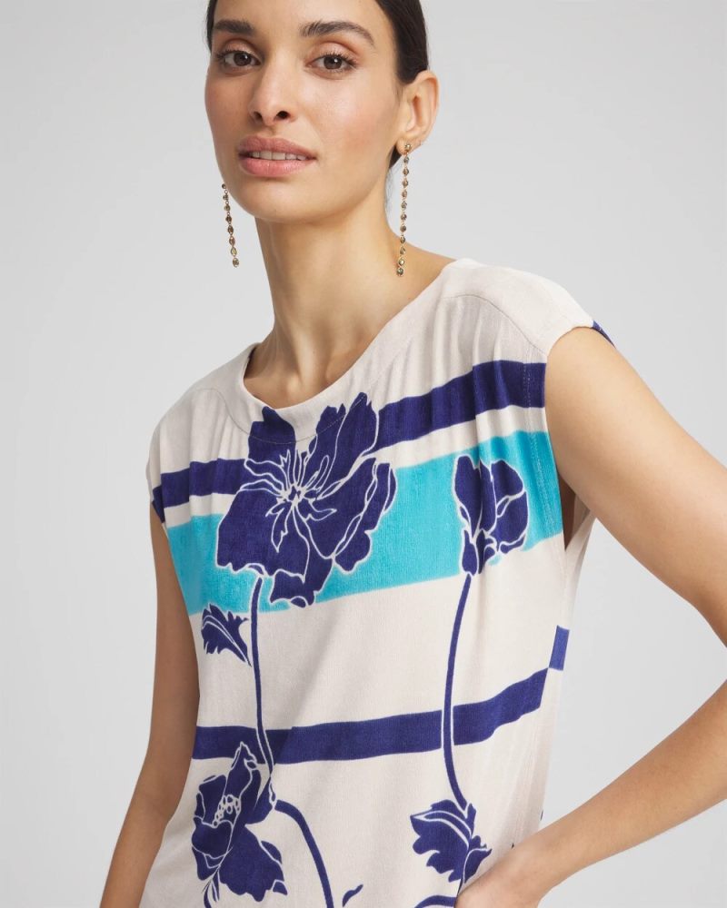 Chicos Travelers™ Wildflower Cap-Sleeved Column Dress - BLUE CASA