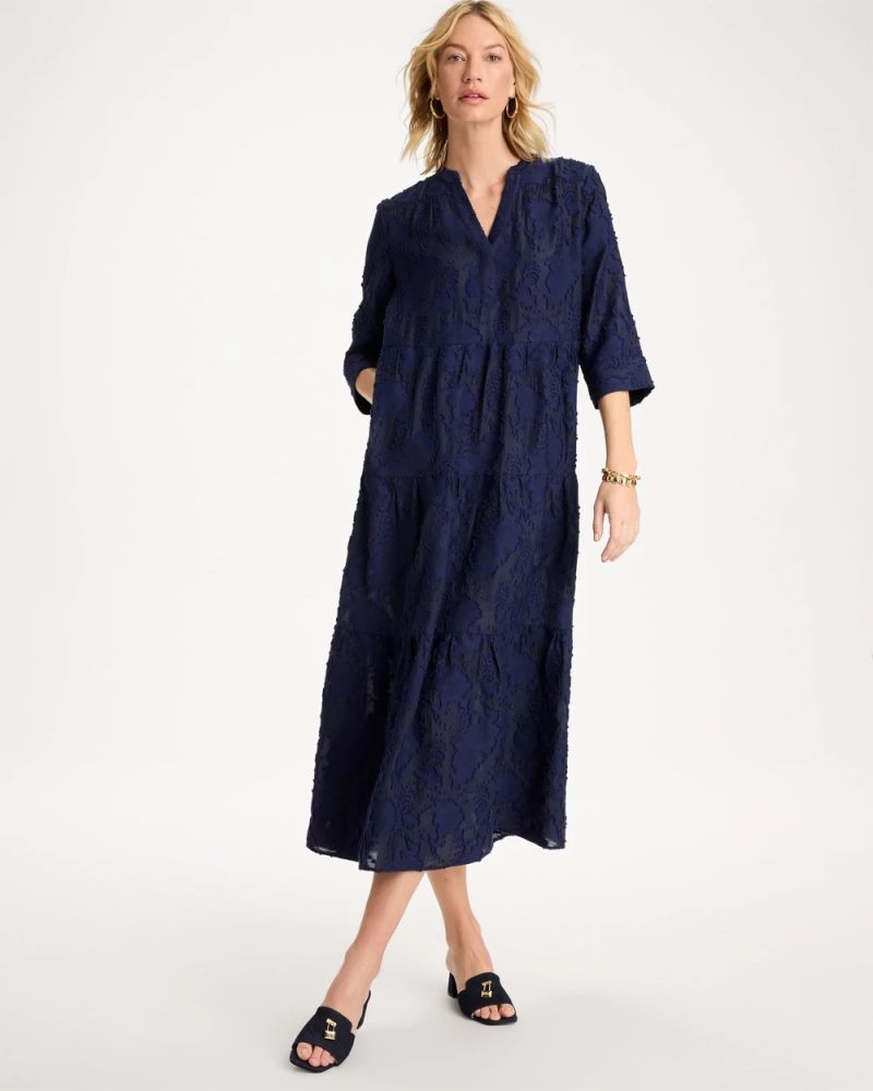 Chicos Tiered Lace Dress - PASSPORT BLUE