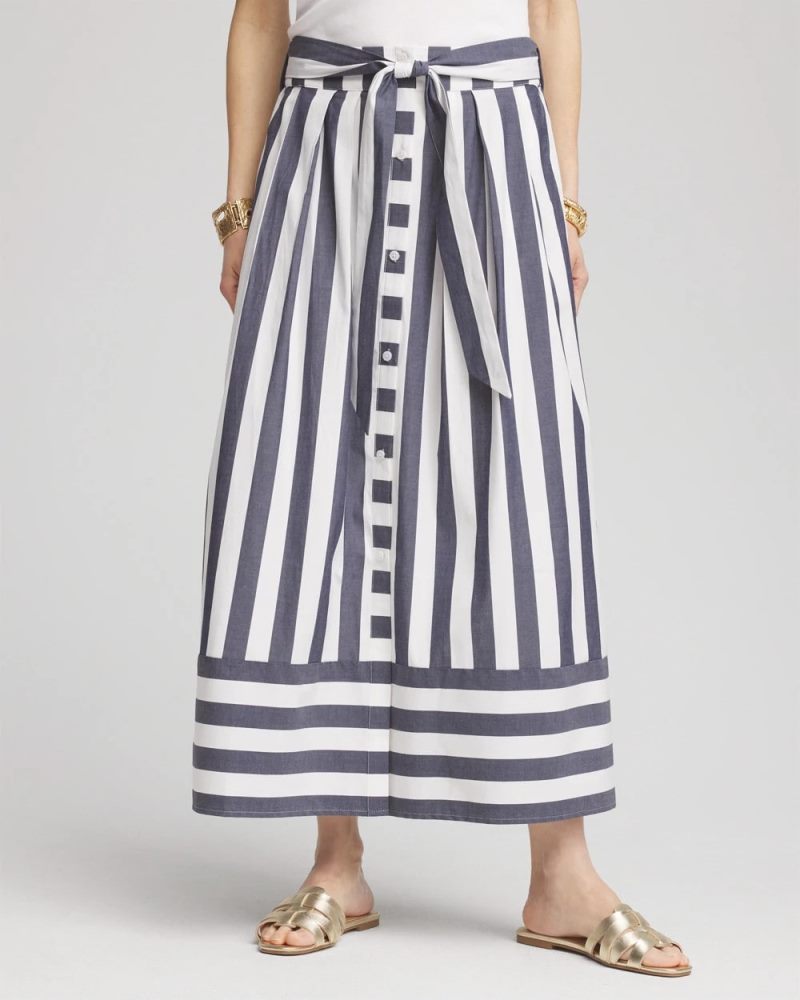 Chicos Midi Striped Skirt - PASSPORT BLUE