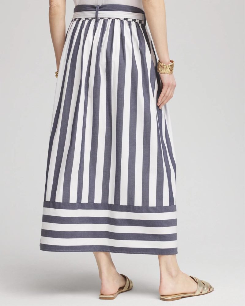 Chicos Midi Striped Skirt - PASSPORT BLUE