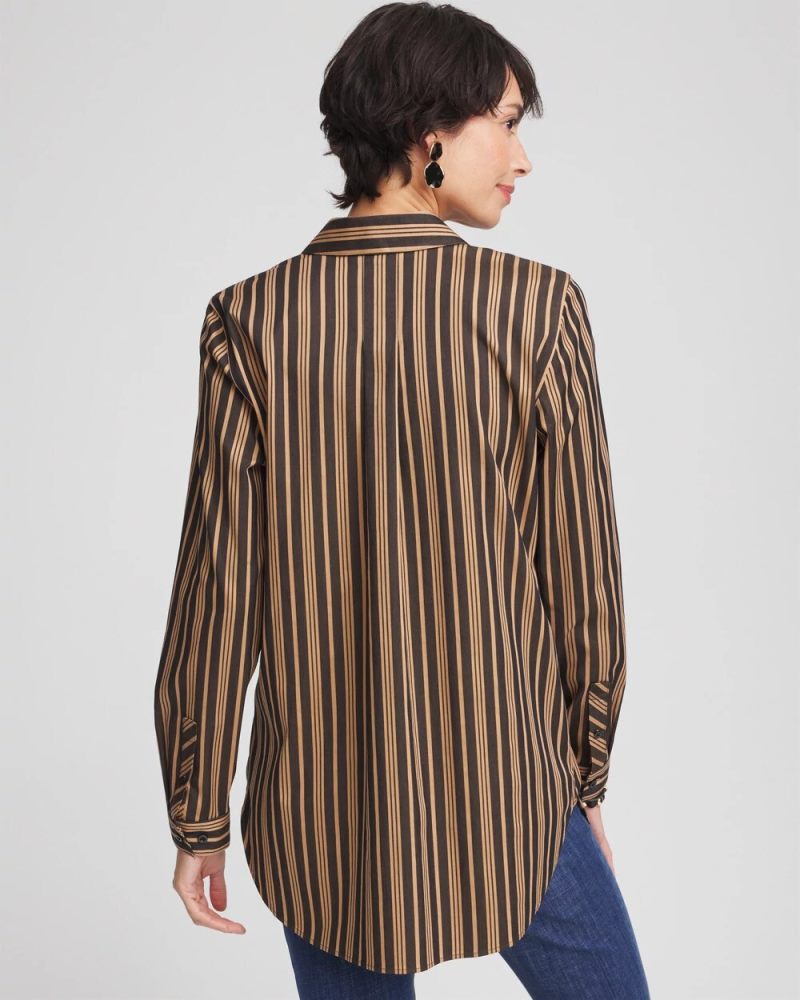 Chicos No Iron Stripe Tunic - CAMEL/BLACK