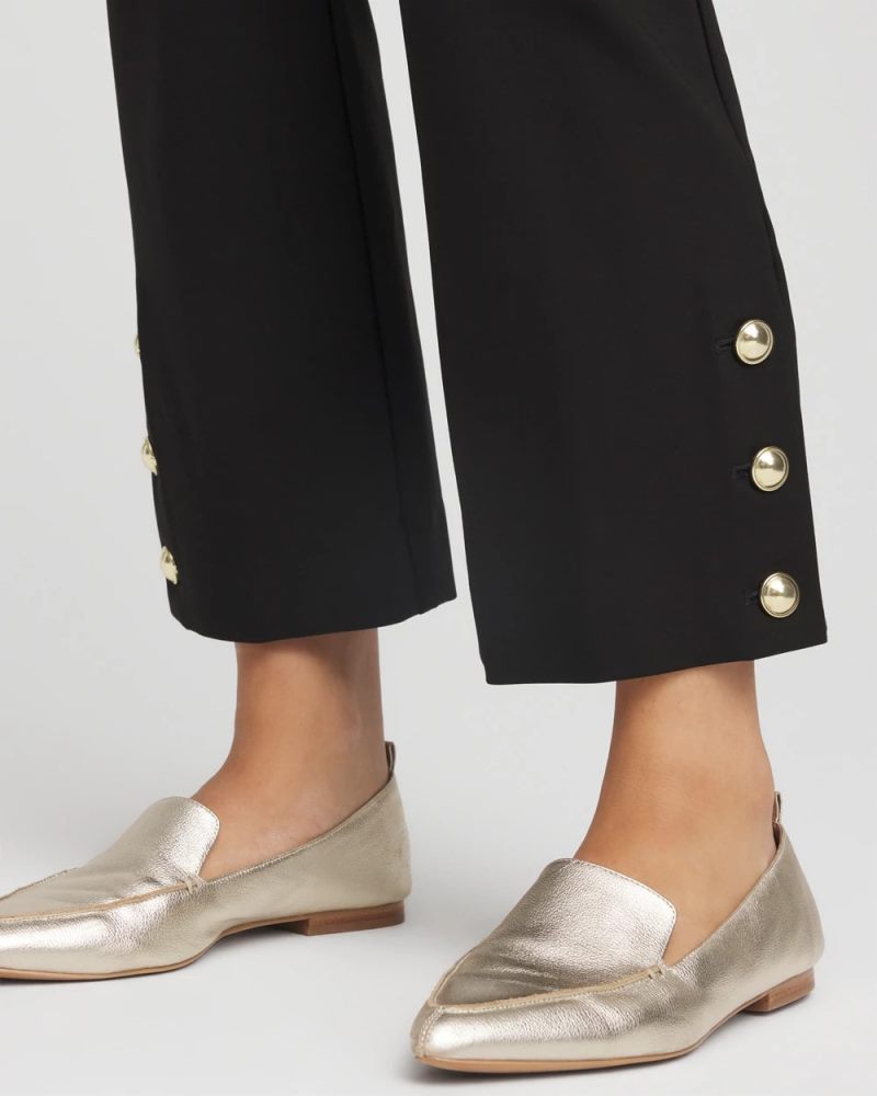 Chicos Bi-Stretch Flared Button-Hem Cropped Pants - BLACK
