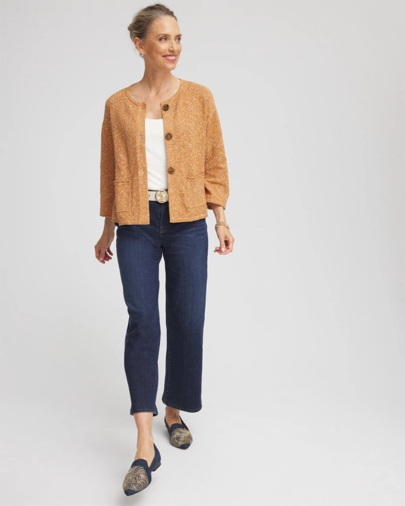 Chicos Tweed Cropped Sweater - BURNT SIENNA