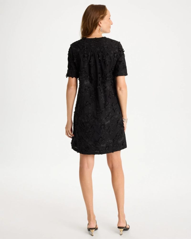 Chicos 3D Floral Dress - BLACK
