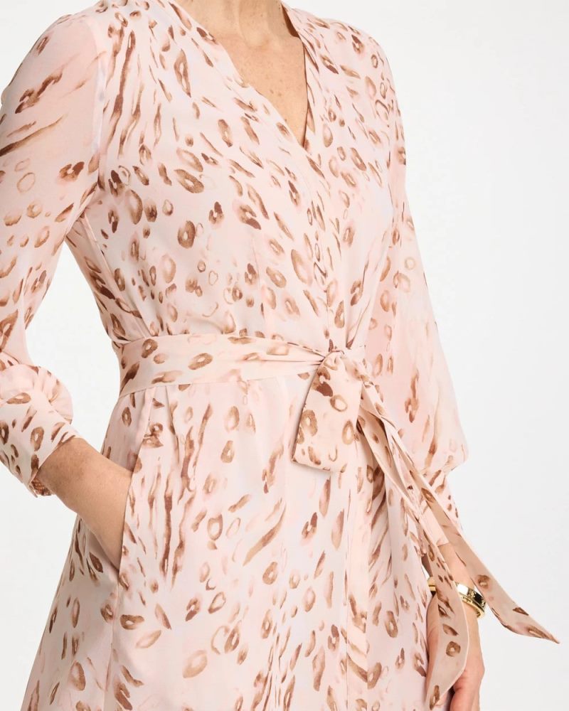 Chicos Cheetah Georgette Tie Shirtdress - SWEET BLOSSOM