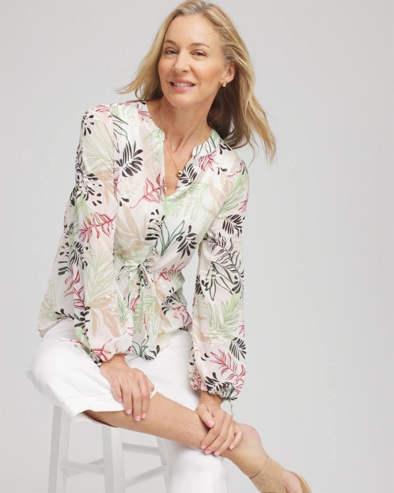 Chicos Drawstring Crinkle Chiffon Blouse - CAFE AROMA