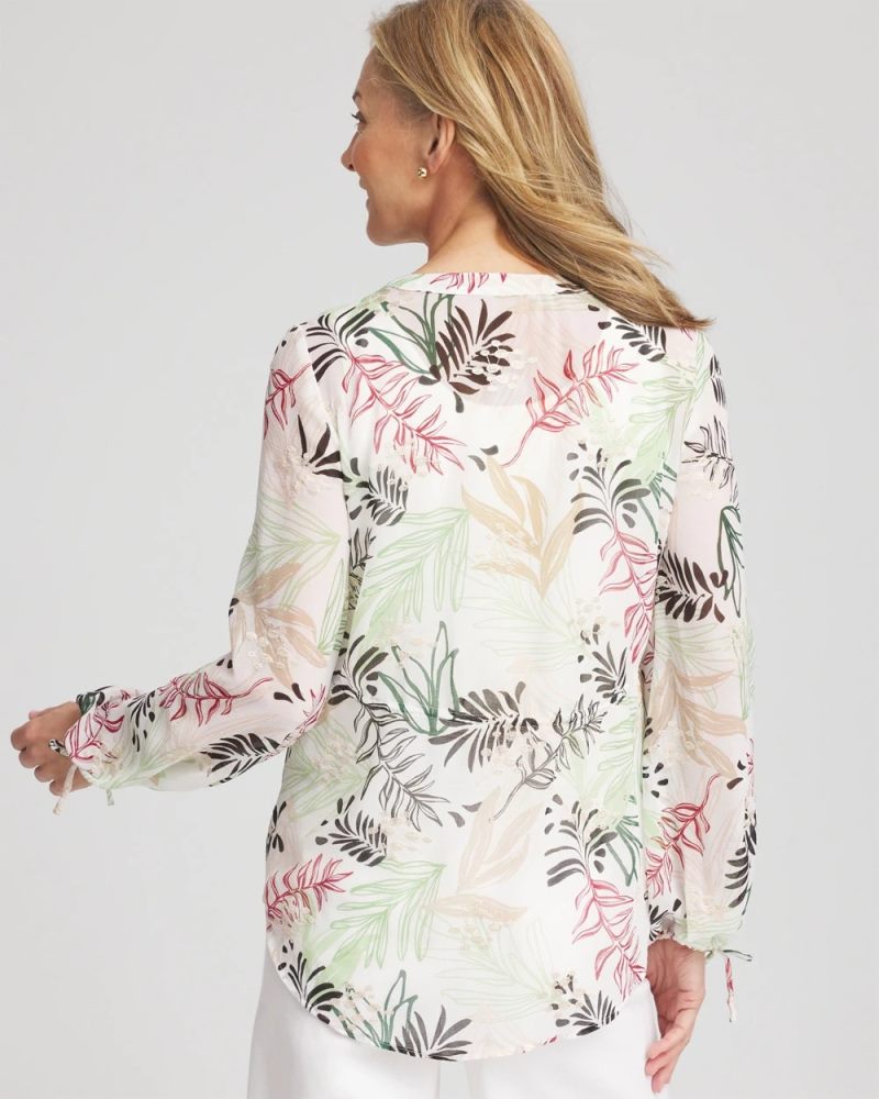 Chicos Drawstring Crinkle Chiffon Blouse - CAFE AROMA