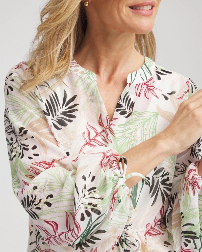 Chicos Drawstring Crinkle Chiffon Blouse - CAFE AROMA