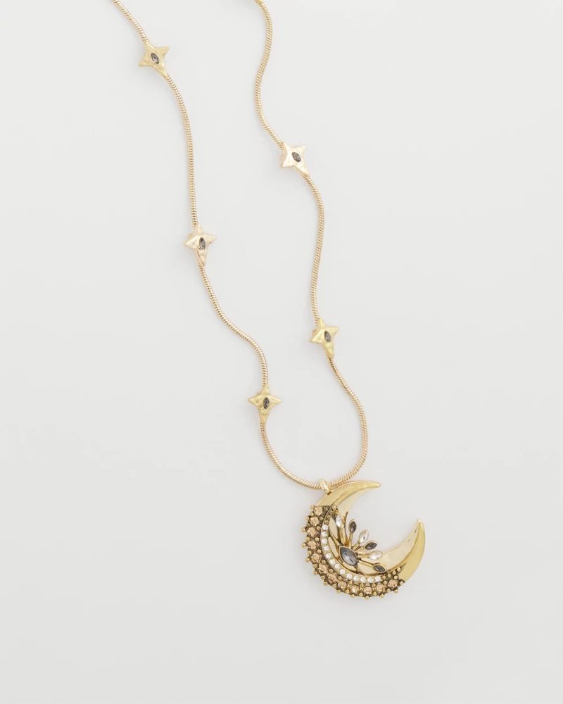 Chicos Gold Moon Pendant Necklace - GOLD