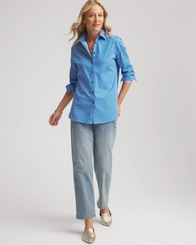 Chicos No Iron Classic Striped Shirt - EMPIRE BLUE