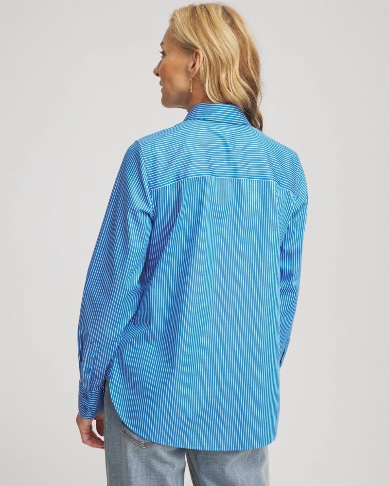 Chicos No Iron Classic Striped Shirt - EMPIRE BLUE