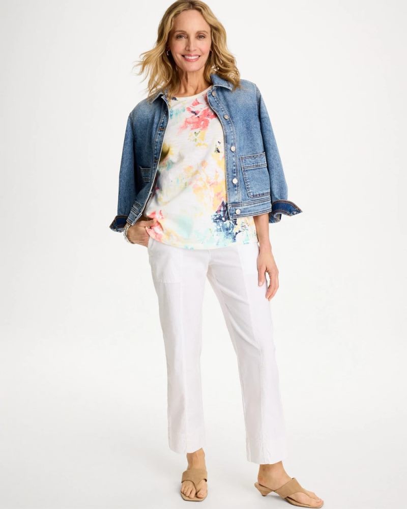 Chicos Cotton Slub Printed Henley Tee - BONDI BLUE