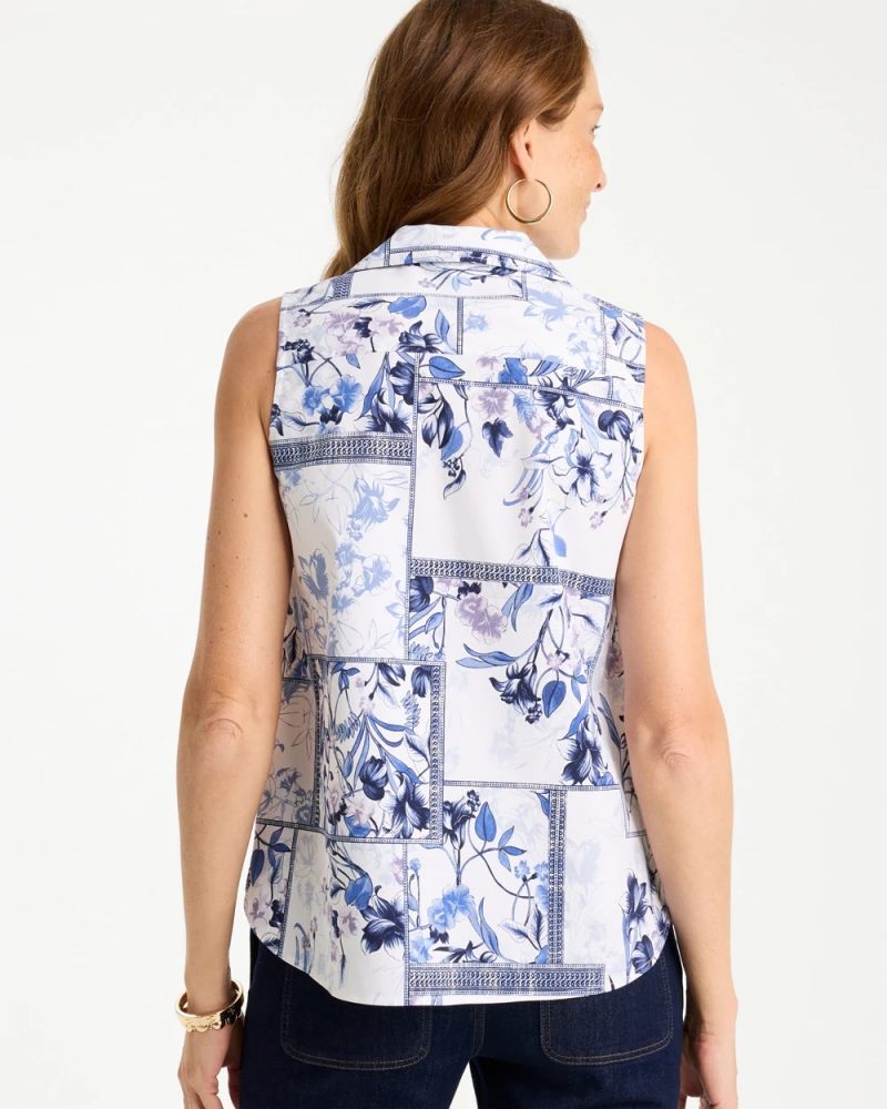 Chicos Cotton-Blend Classic Printed Sleeveless Shirt - AMPARO BLUE