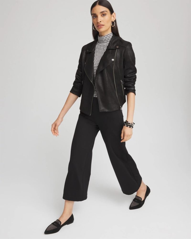 Chicos Stretch Faux Suede Moto Jacket - BLACK