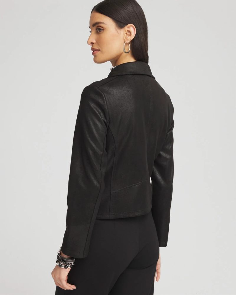 Chicos Stretch Faux Suede Moto Jacket - BLACK