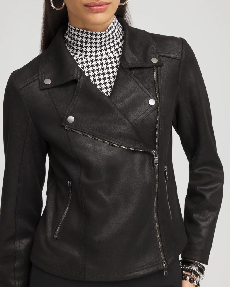 Chicos Stretch Faux Suede Moto Jacket - BLACK