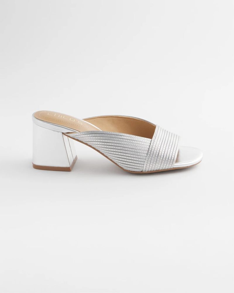 Chicos Vinia Metallic Rope Block Heels - SILVER