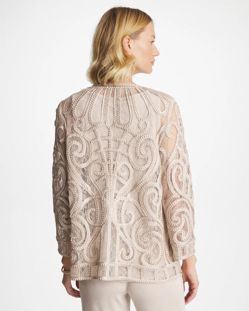 Chicos Travelers™ Short Embroidered Lace Jacket - SMOKEY TAUPE