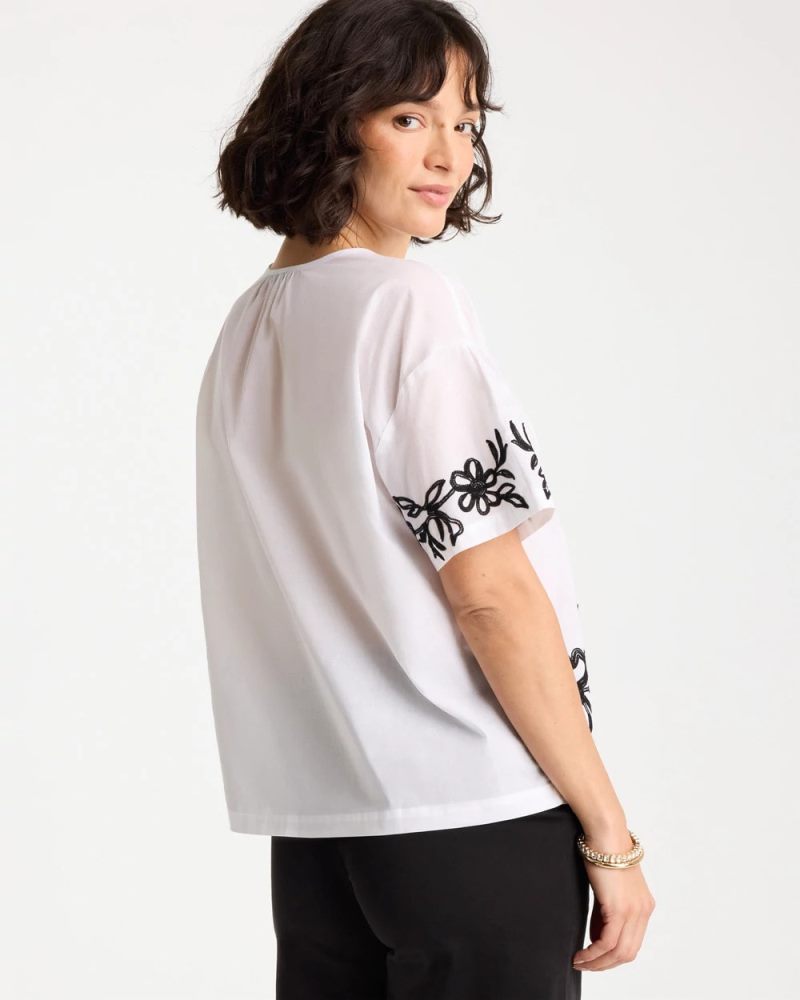 Chicos Cotton Voile Applique Blouse - ALABASTER