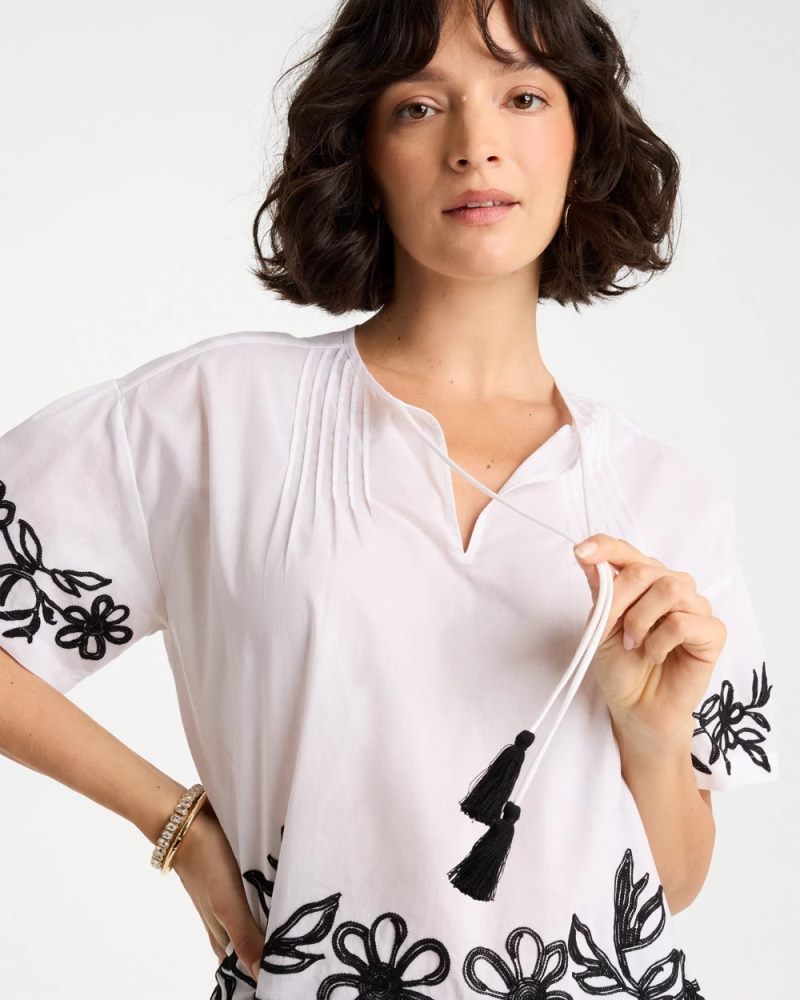 Chicos Cotton Voile Applique Blouse - ALABASTER
