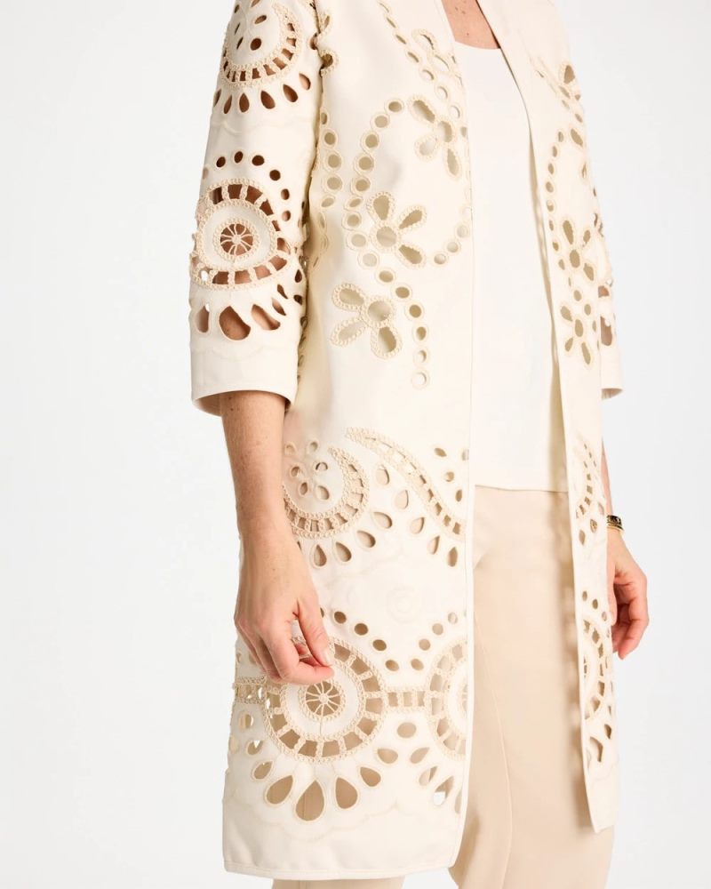 Chicos Long Faux Leather Kimono - ECRU