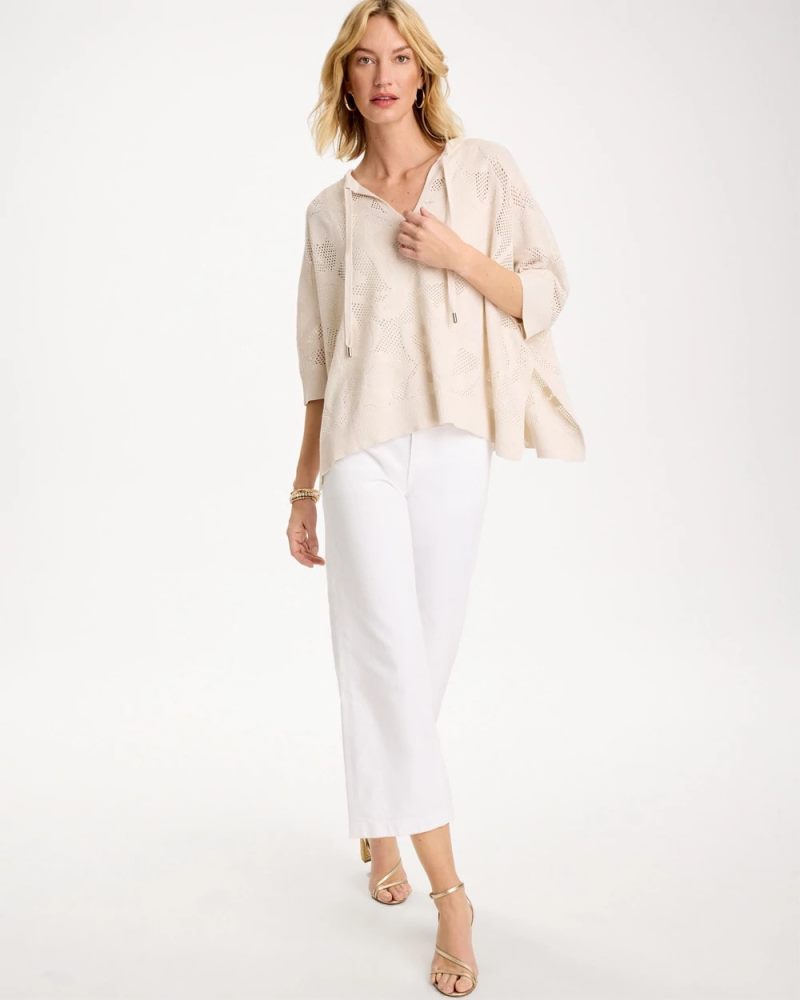 Chicos Crochet Lace Notch Neck Poncho - ECRU