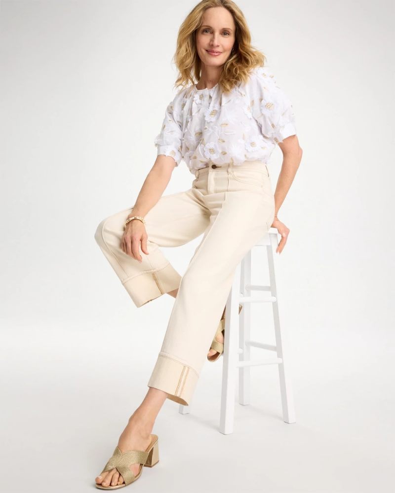 Chicos Pintuck Cuffed Cropped Jeans - NEUTRAL