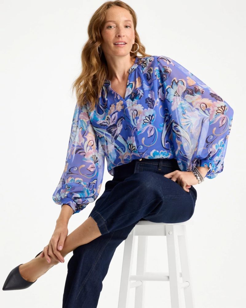 Chicos Georgette Paisley Blouse - AMPARO BLUE