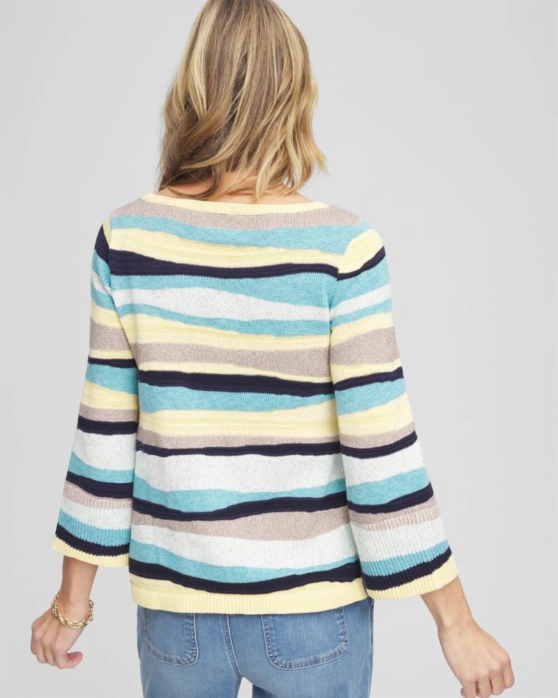 Chicos Striped Pullover - AQUATIC TEAL