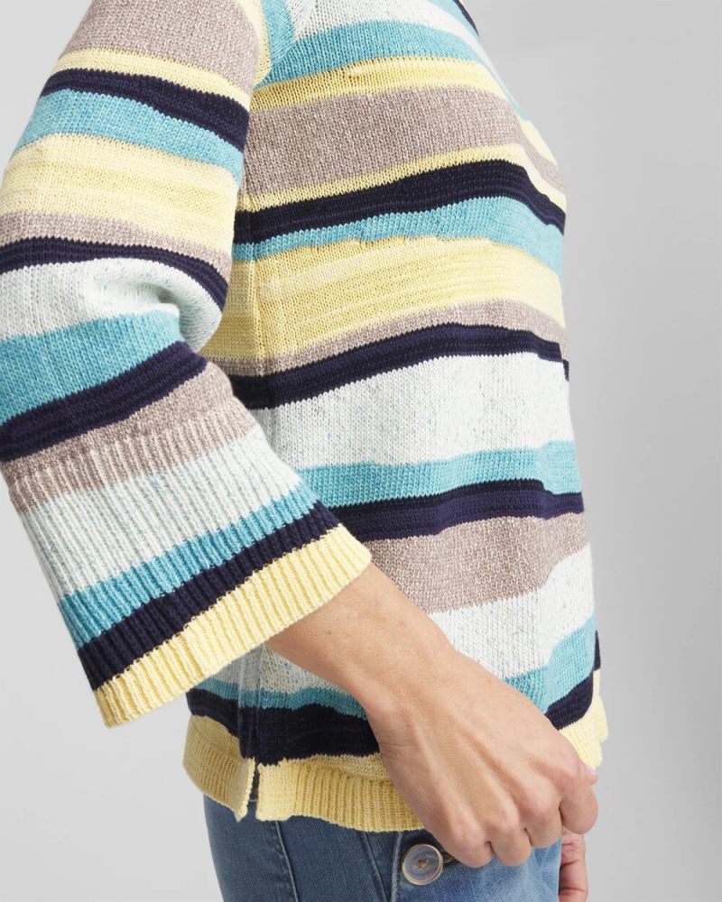 Chicos Striped Pullover - AQUATIC TEAL