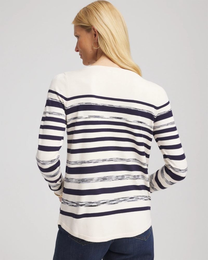 Chicos Ella Striped Bateau Pullover Sweater - ENGLISH CREAM