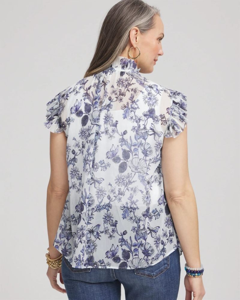 Chicos Butterfly Ruffle Collar Blouse - PALE TURQ BLUE