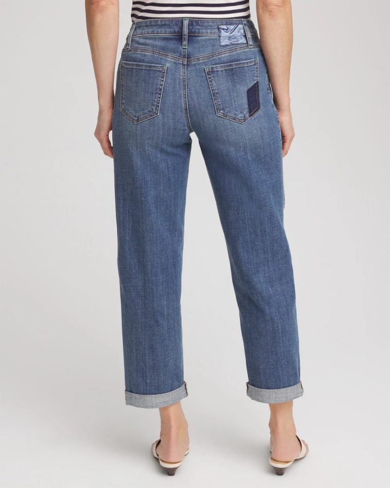Chicos Boyfriend Patchwork Cropped Jeans - WHIMSICAL INDIGO