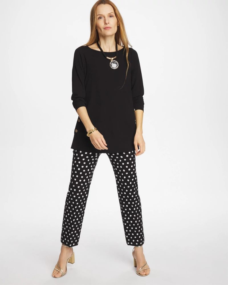 Chicos Matte Jersey Button Tunic - BLACK