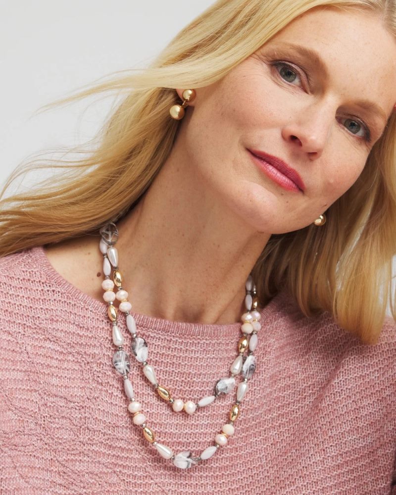 Chicos Pink Art Deco Beaded Necklace - PINK